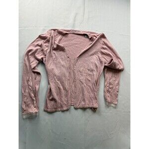 AMANDA SMITH Cardigan‎ Sweater Womens Size M Pink Knit Button Front Crop V-Neck